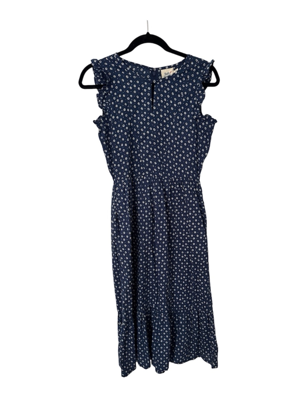 Mata Traders Navy Floral Ruffle-Shoulder Midi Dress